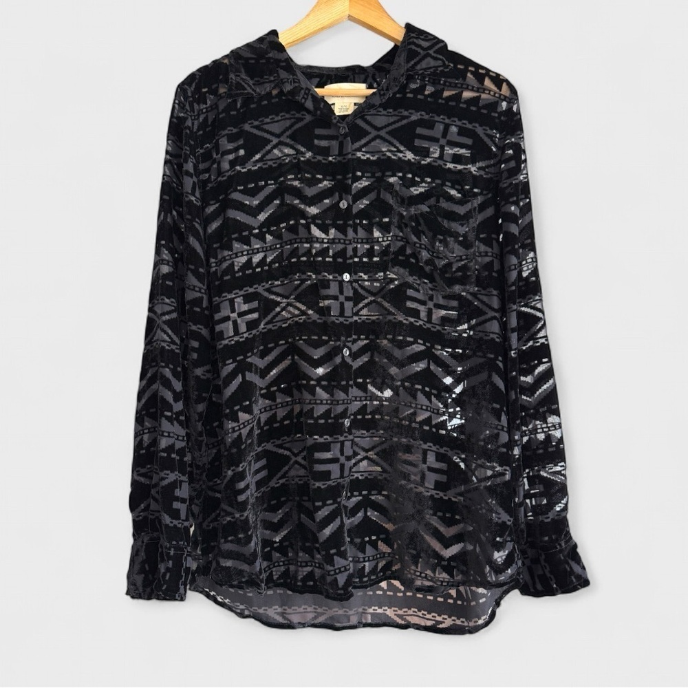 Denim & Supply Ralph Lauren – Black Burnout Velvet Boyfriend Shirt